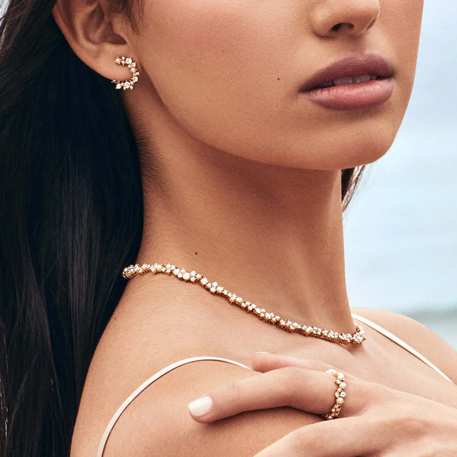Gold & Diamond Pearl Wrap Hoop Earrings