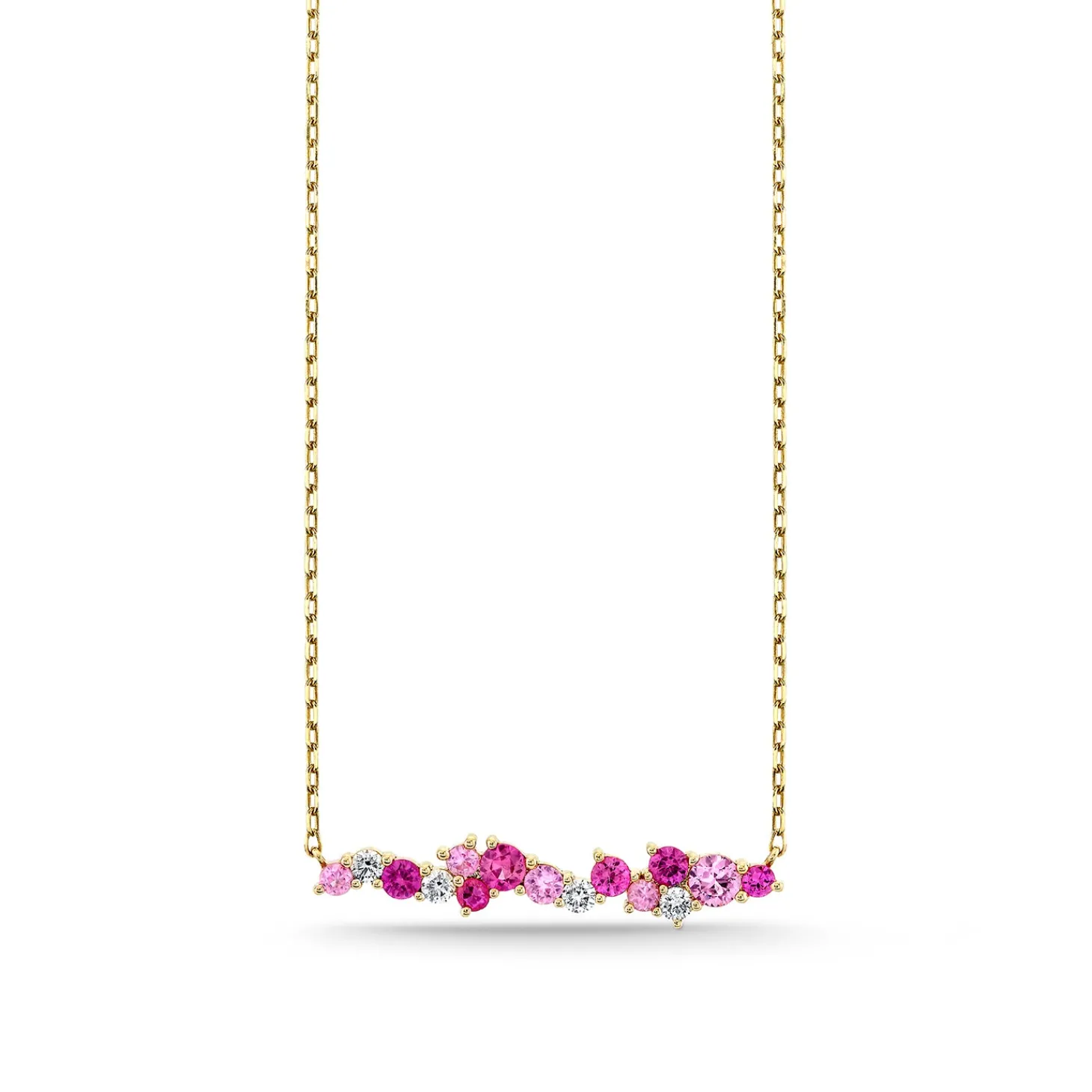 Gold & Diamond Pink Sapphire Cocktail Bar Necklace