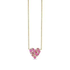 Gold & Diamond Pink Sapphire Small Cocktail Heart Necklace