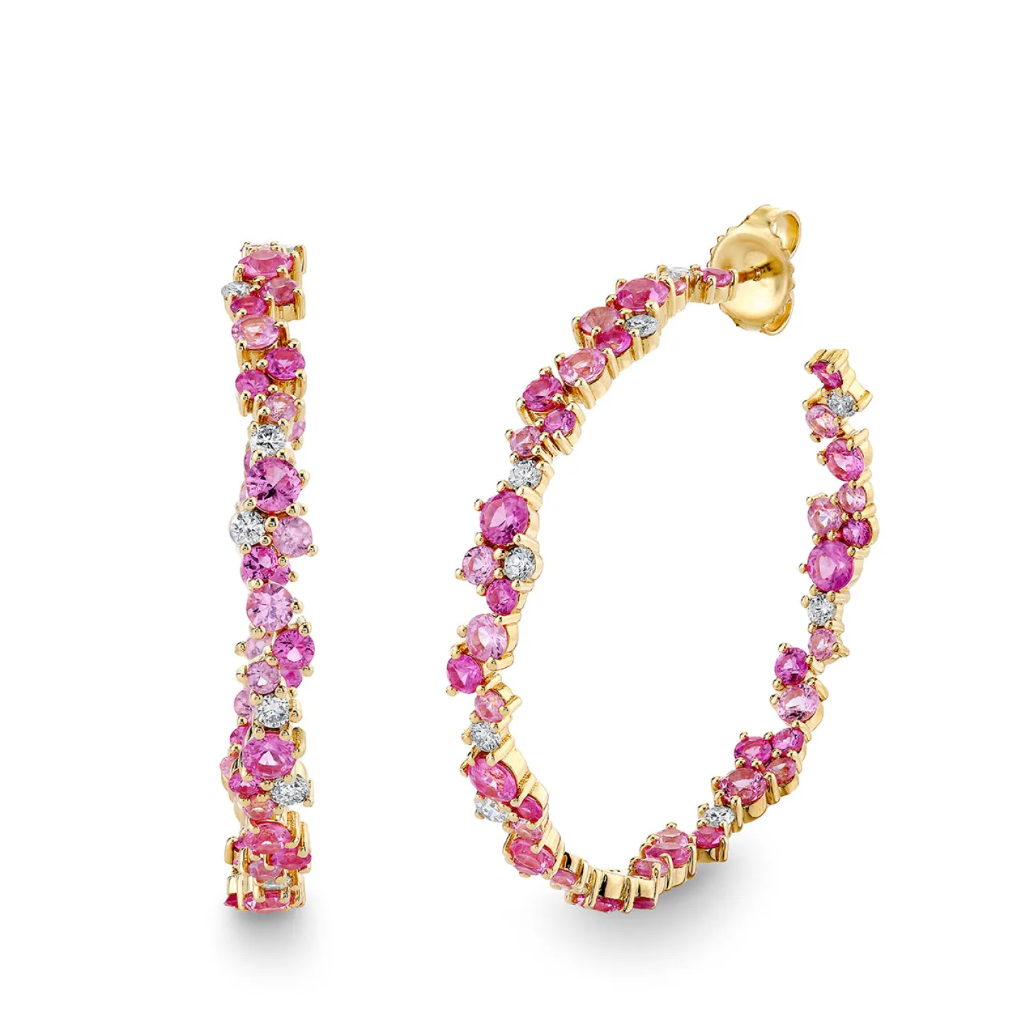 Gold & Diamond Pink Sapphire Extra Large Cocktail Hoops