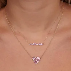 Gold & Diamond Pink Sapphire Cocktail Bar Necklace