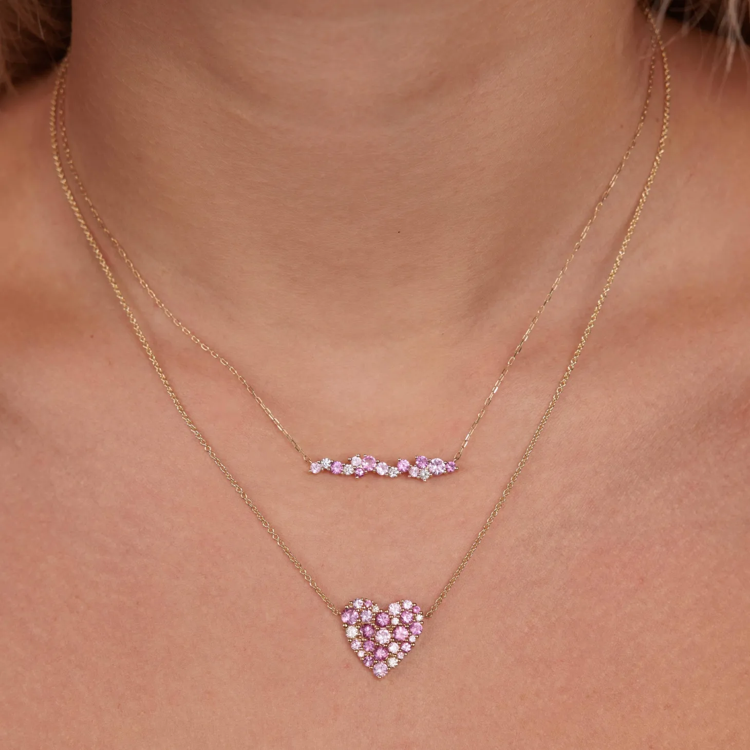 Gold & Diamond Pink Sapphire Cocktail Bar Necklace