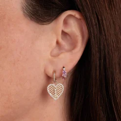 Gold & Diamond Pink Sapphire Cocktail Huggie Hoops