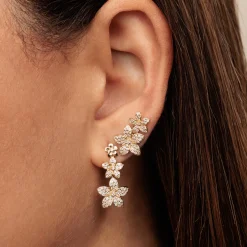 Gold & Diamond Plumeria Linear Earrings