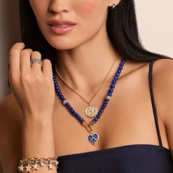 Gold & Diamond Puffy Icon Heart Lapis Necklace