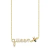 Gold & Diamond Queen Bee Script Necklace