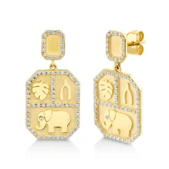 Gold & Diamond Rectangular Tricon Drop Earrings