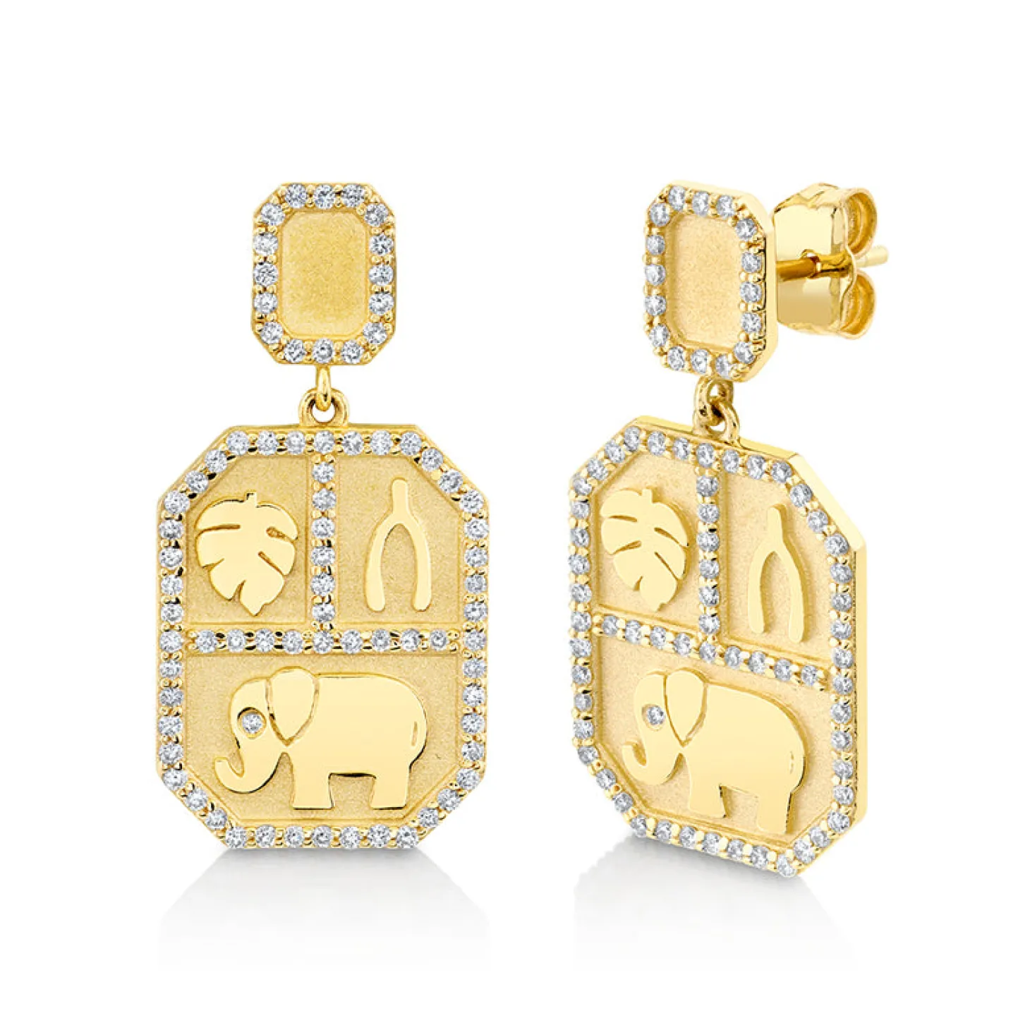 Gold & Diamond Rectangular Tricon Drop Earrings