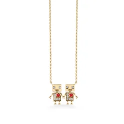 Gold & Diamond Robot Friendship Necklace