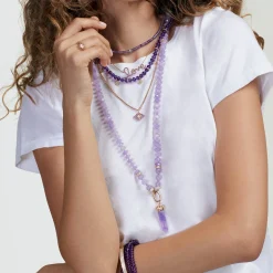 Gold & Diamond Rondelle Amethyst Heishi Necklace