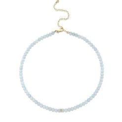Gold & Diamond Rondelle Aquamarine Necklace