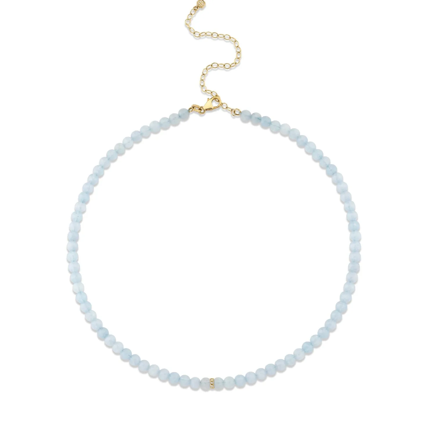 Gold & Diamond Rondelle Aquamarine Necklace