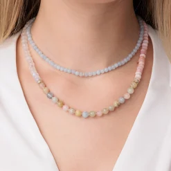 Gold & Diamond Rondelle Aquamarine Necklace