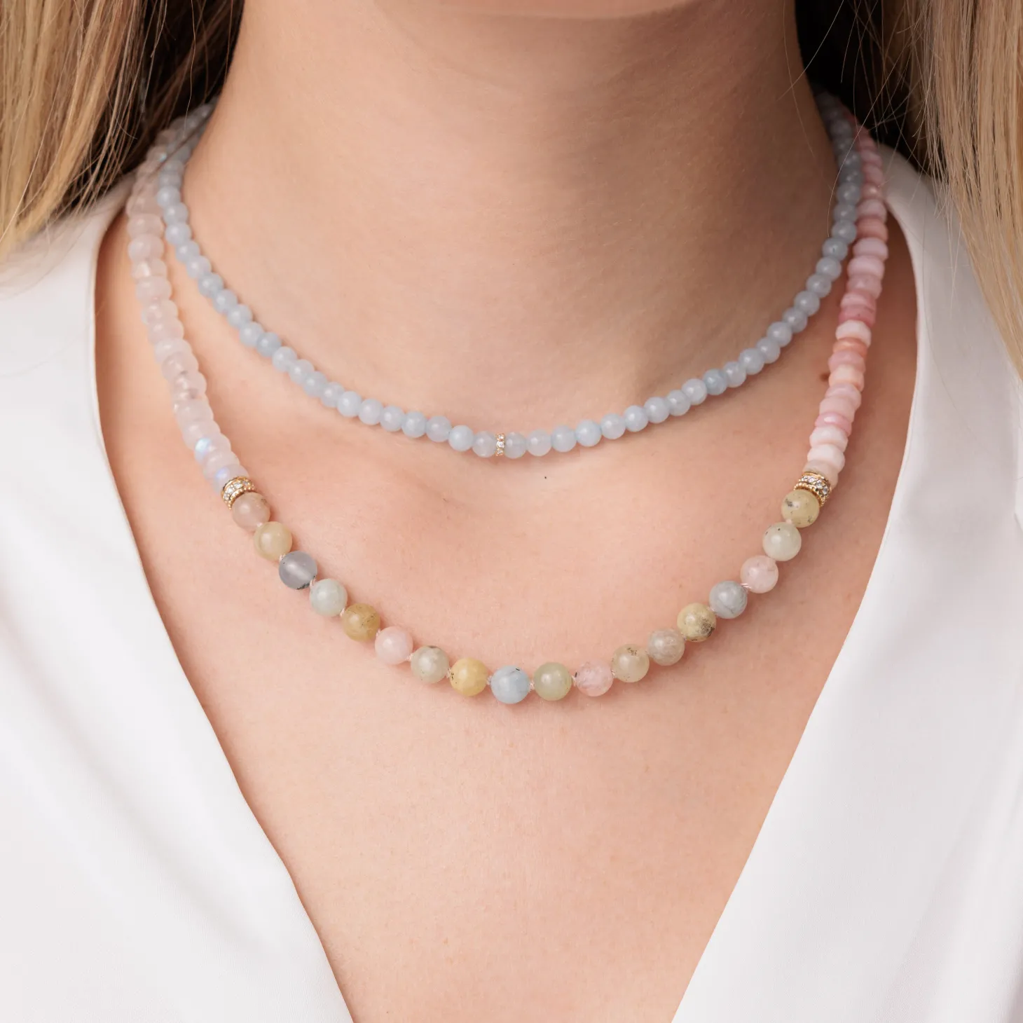 Gold & Diamond Rondelle Aquamarine Necklace