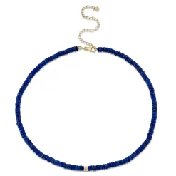 Gold & Diamond Rondelle Lapis Heishi Necklace