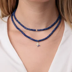 Gold & Diamond Rondelle Lapis Heishi Necklace