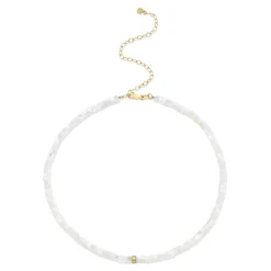 Gold & Diamond Rondelle Mother Of Pearl Heishi Choker