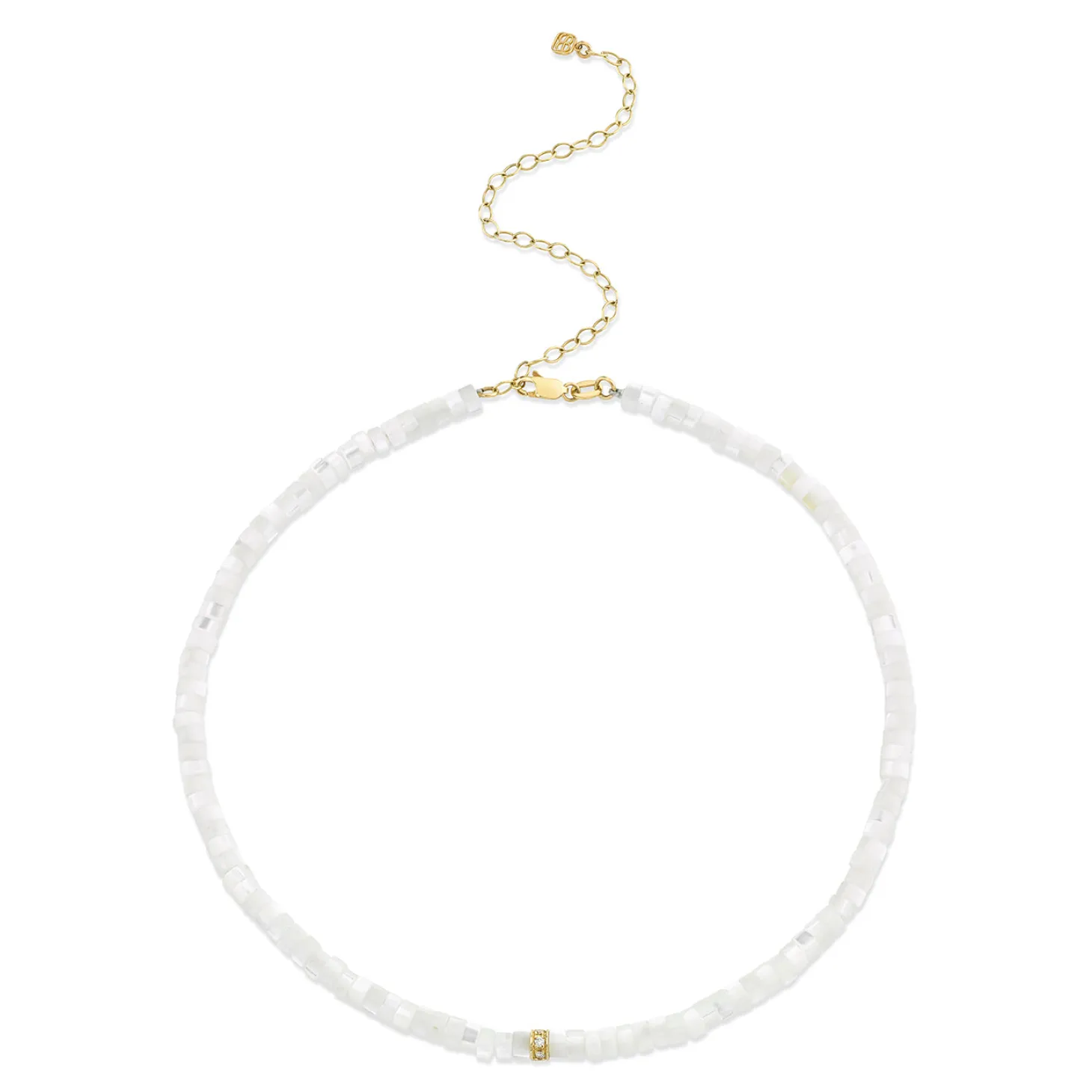 Gold & Diamond Rondelle Mother Of Pearl Heishi Choker