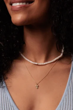 Gold & Diamond Rondelle Mother Of Pearl Heishi Choker