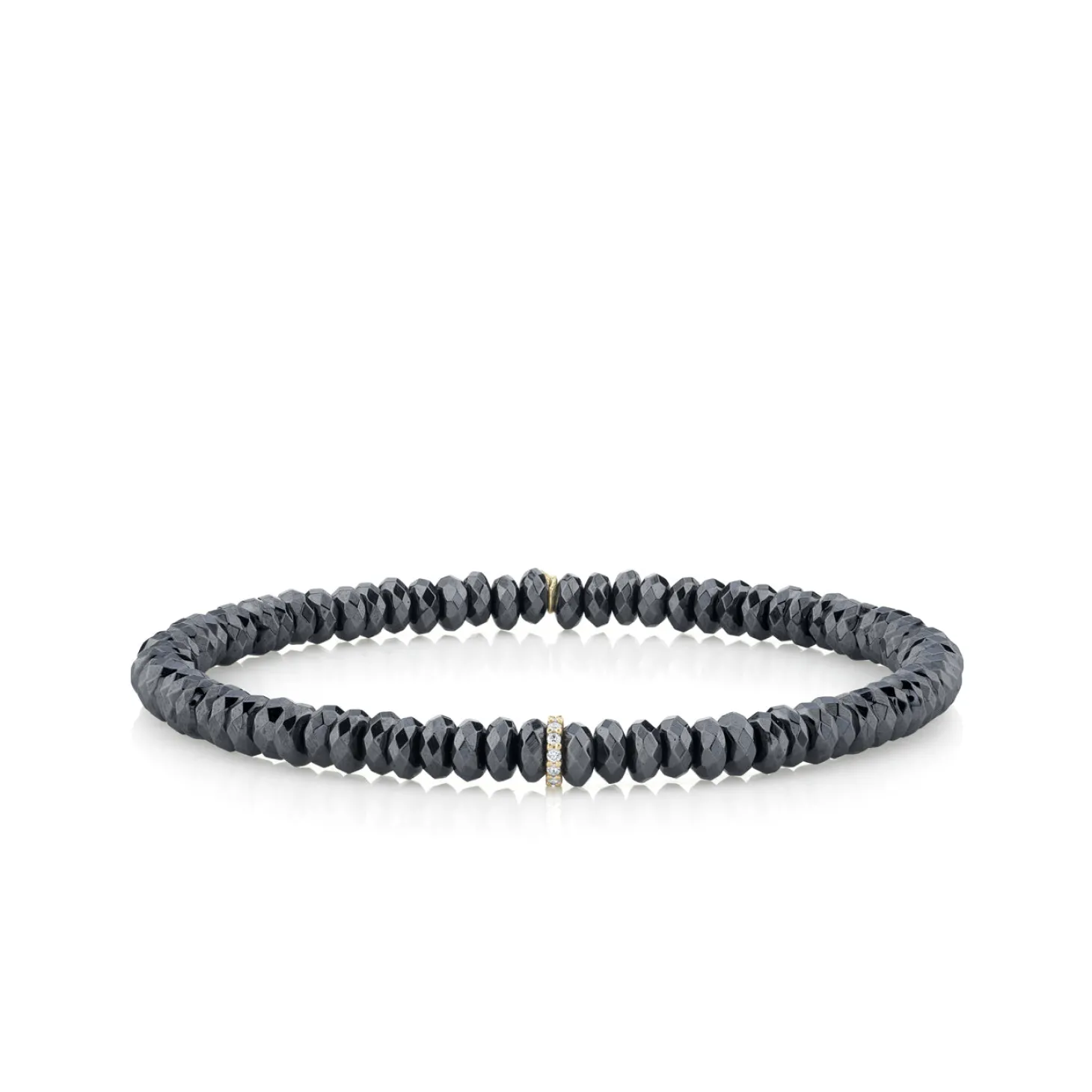 Gold & Diamond Rondelle on Hematite