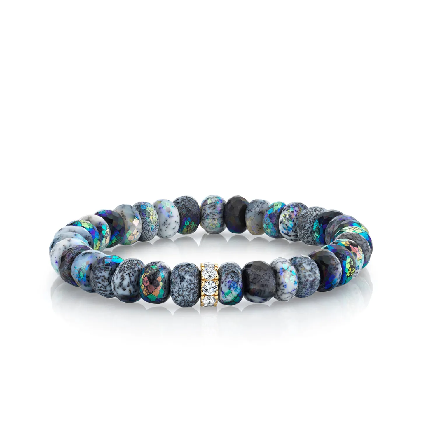 Gold & Diamond Rondelle on AB Dendrite Opal