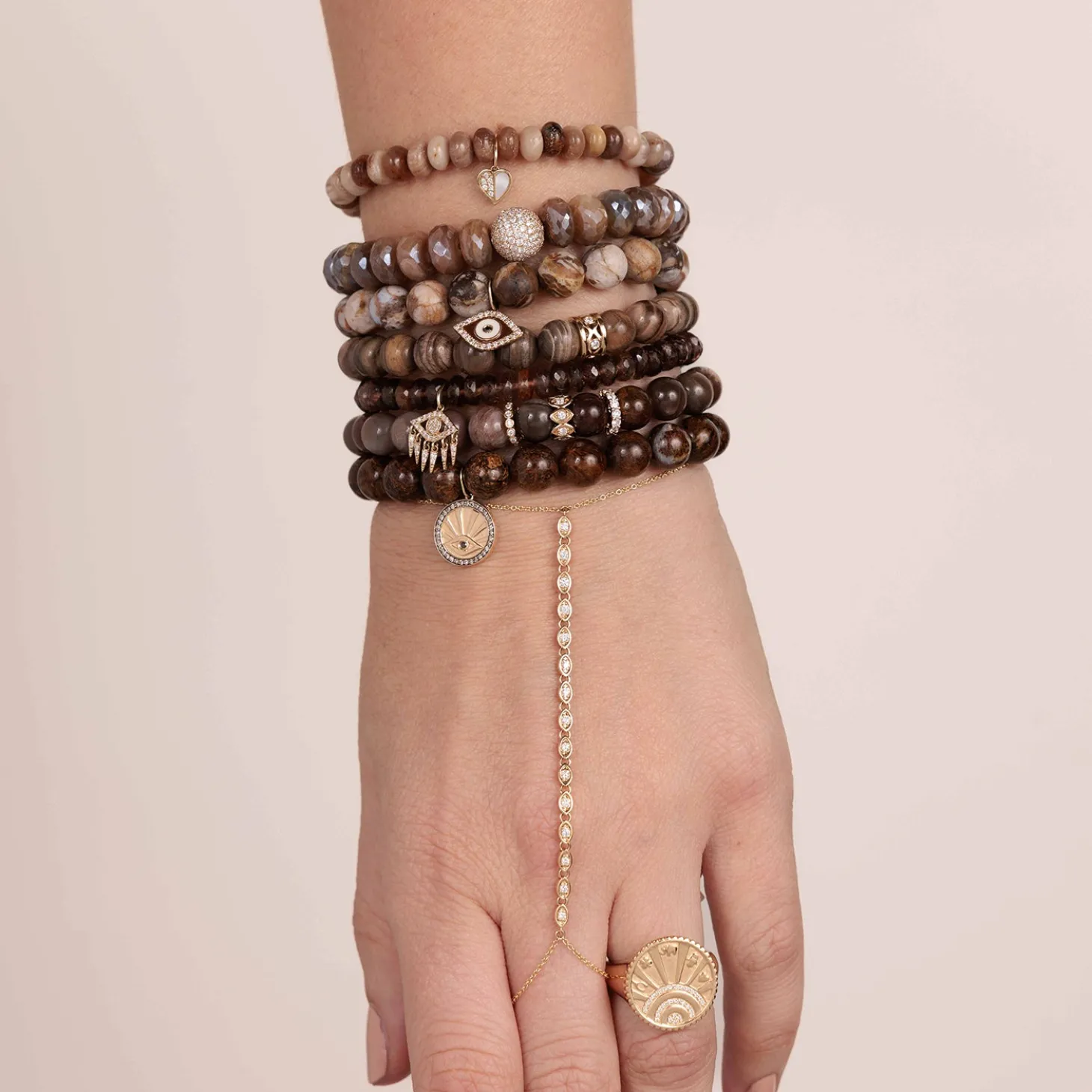 Gold & Diamond Rondelle on Smoky Topaz