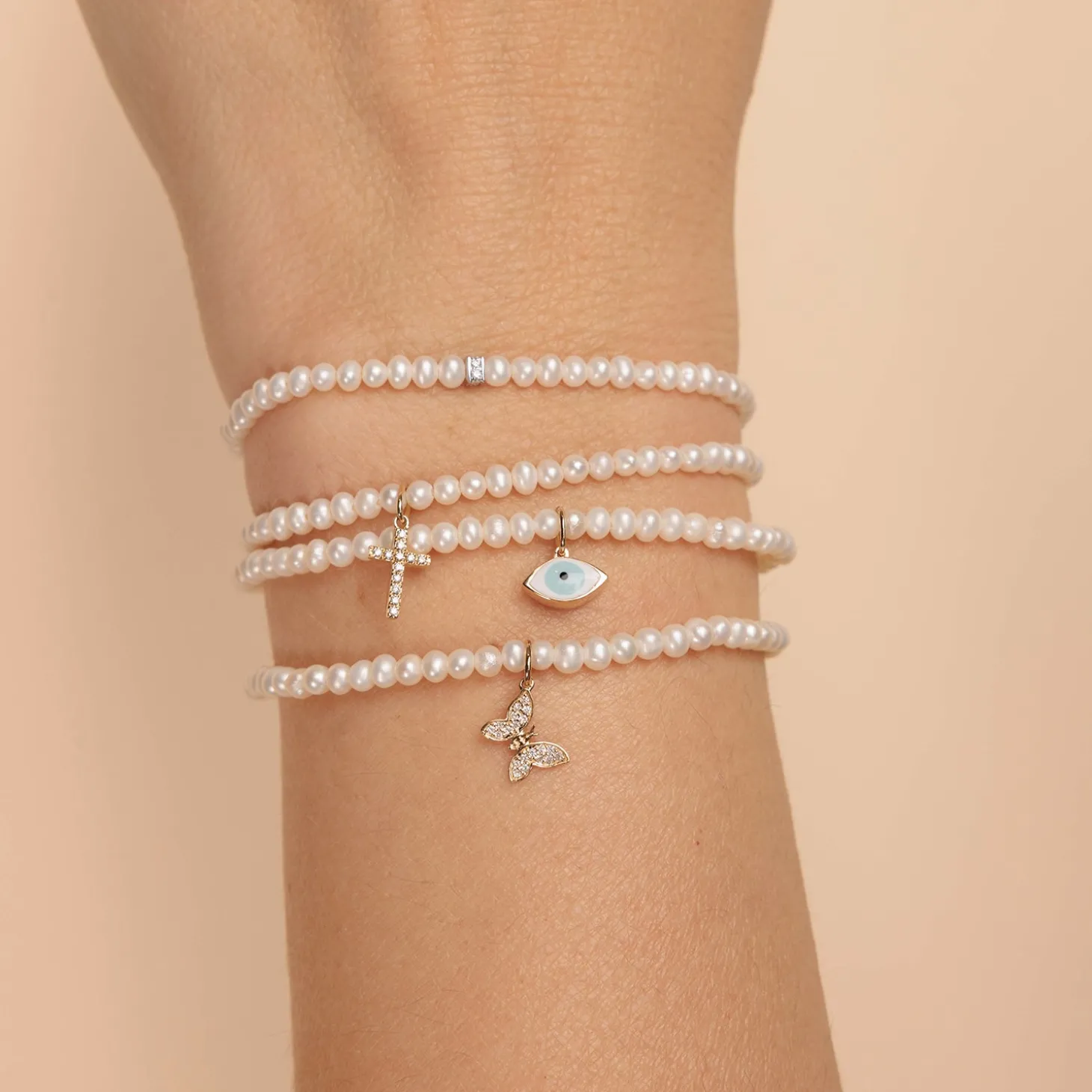 Gold & Diamond Rondelle on Pearls