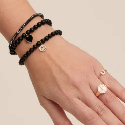 Gold & Diamond Rondelle on Hematite