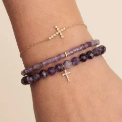 Gold & Diamond Rondelle on Amethyst Heishi