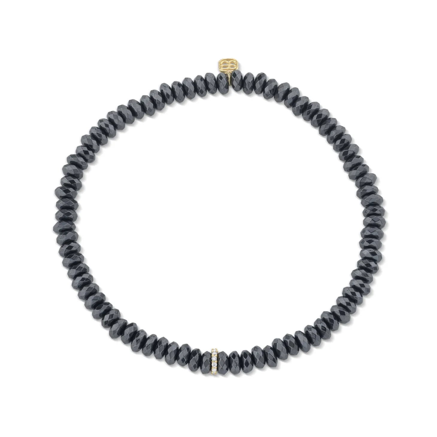 Gold & Diamond Rondelle on Hematite