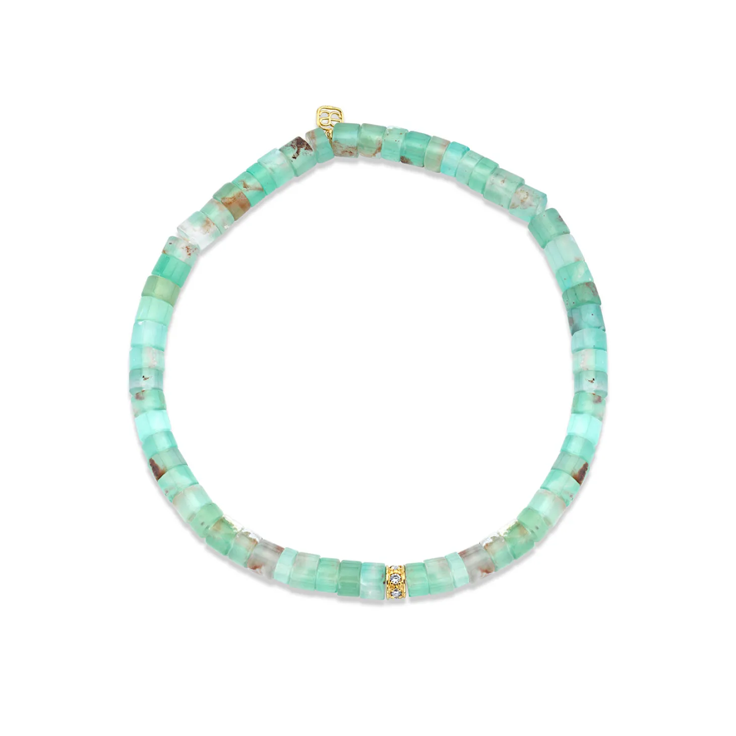 Gold & Diamond Rondelle on Aquaprase Heishi