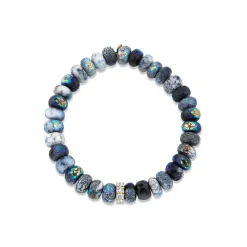 Gold & Diamond Rondelle on AB Dendrite Opal