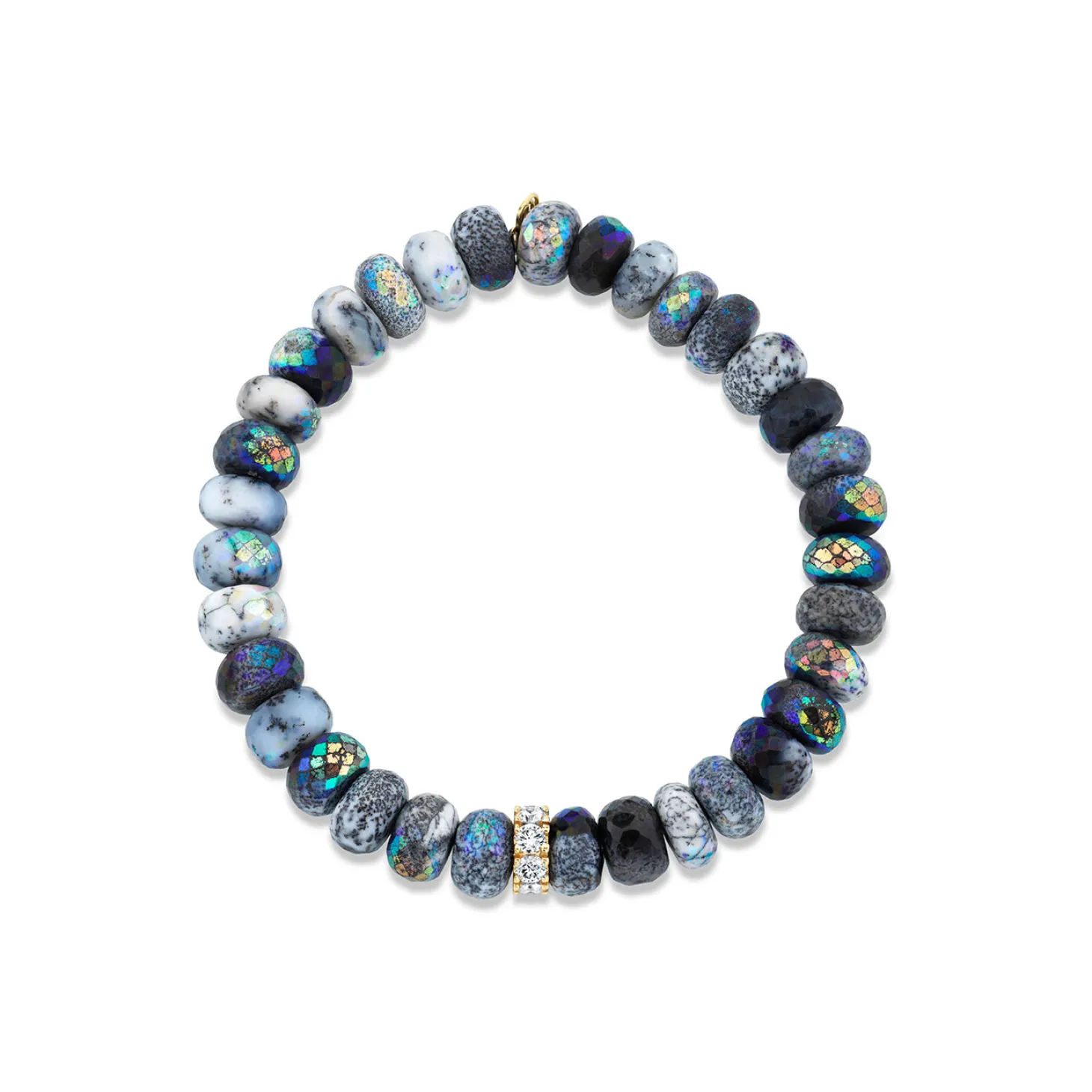 Gold & Diamond Rondelle on AB Dendrite Opal