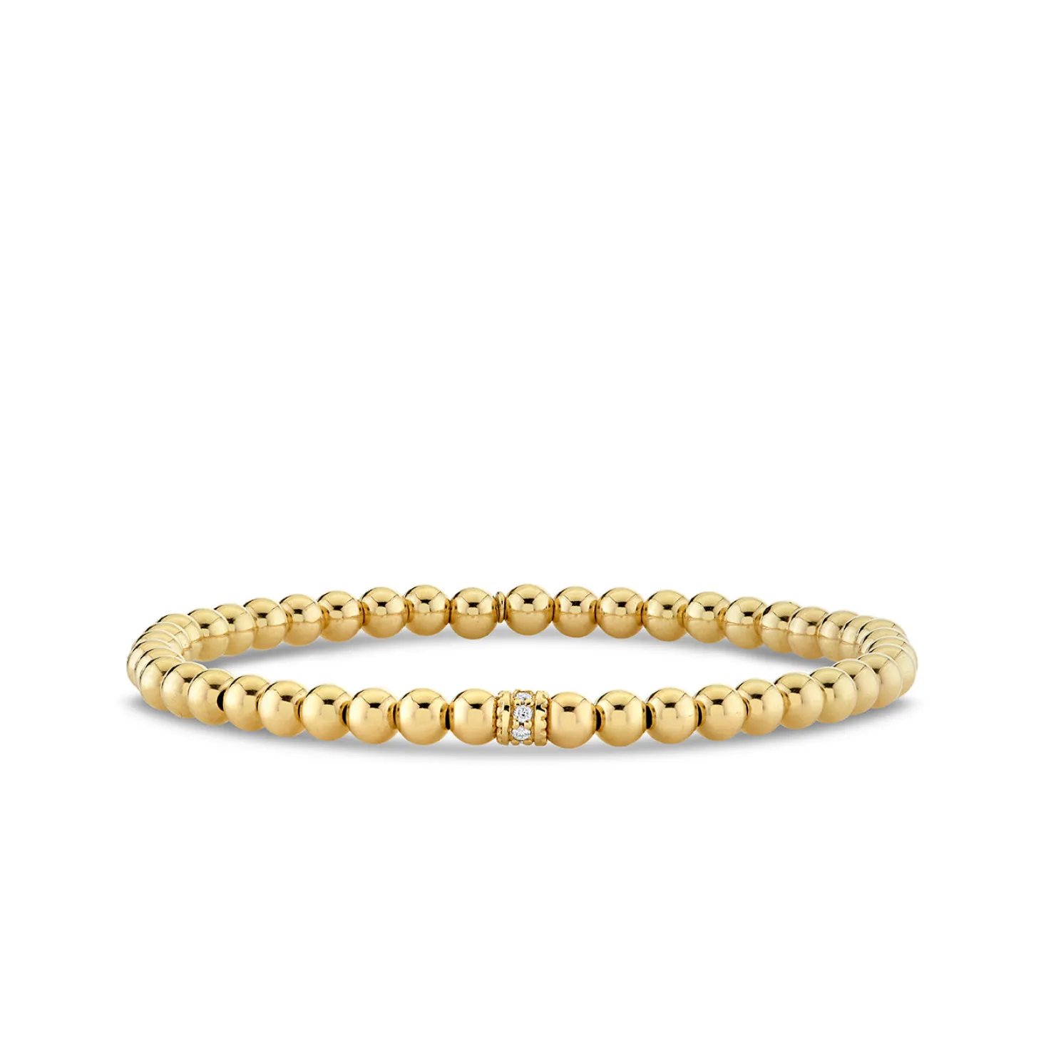 Gold & Diamond Scallop Edge Pave Rondelle on Gold Beads