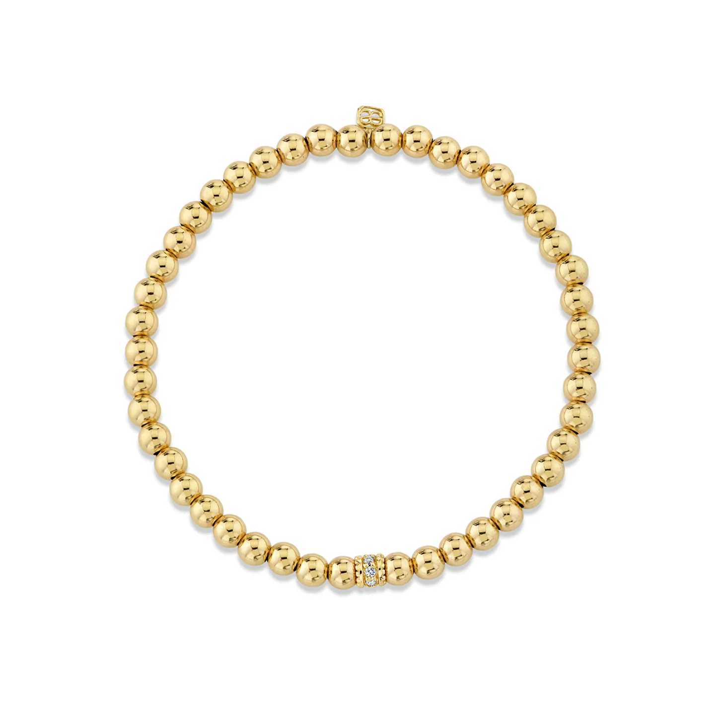 Gold & Diamond Scallop Edge Pave Rondelle on Gold Beads