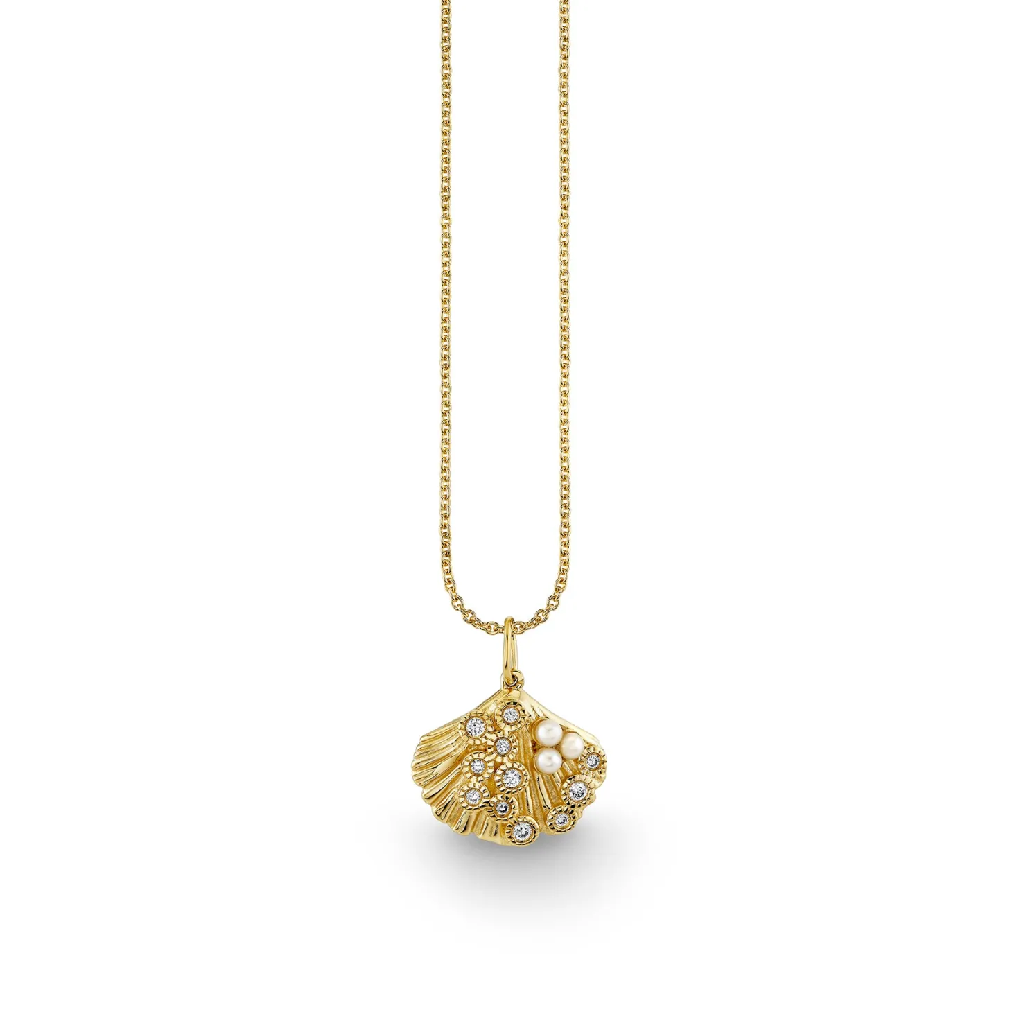 Gold & Diamond Scallop Shell Charm