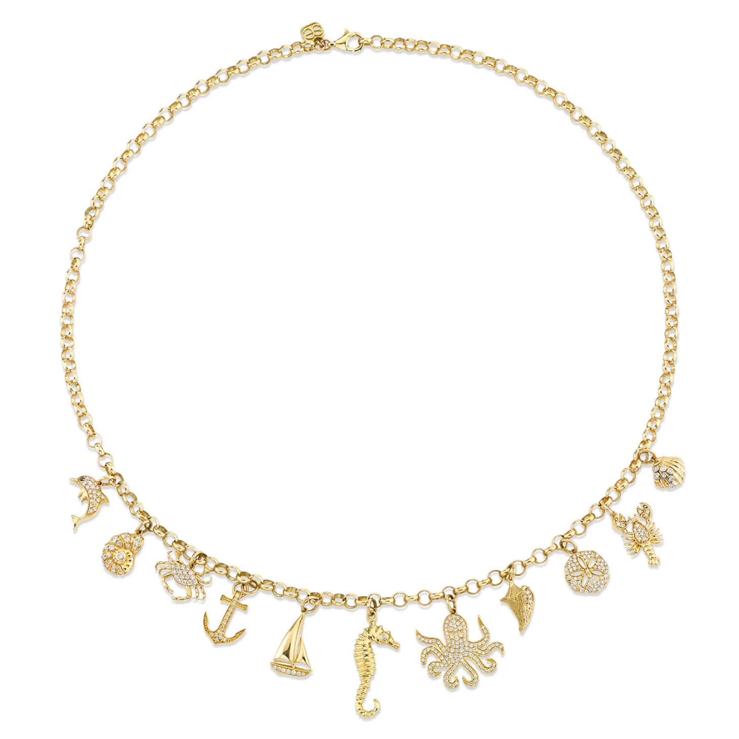 Gold & Diamond Sea Life Multi Charm Necklace