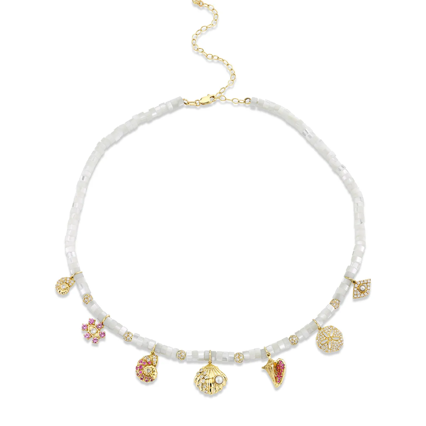 Gold & Diamond Sea Treasures Mother of Pearl Heishi Necklace