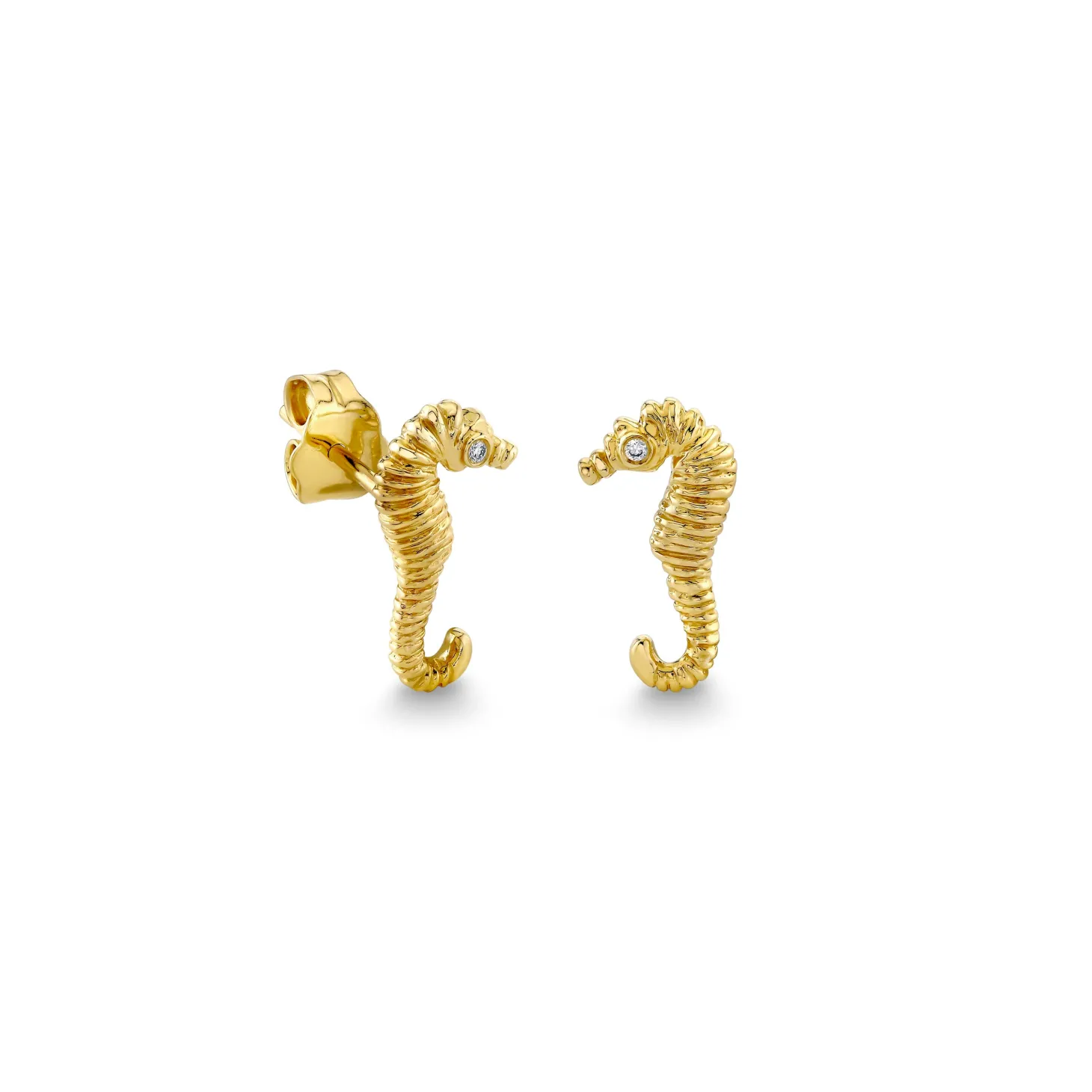 Gold & Diamond Seahorse Stud
