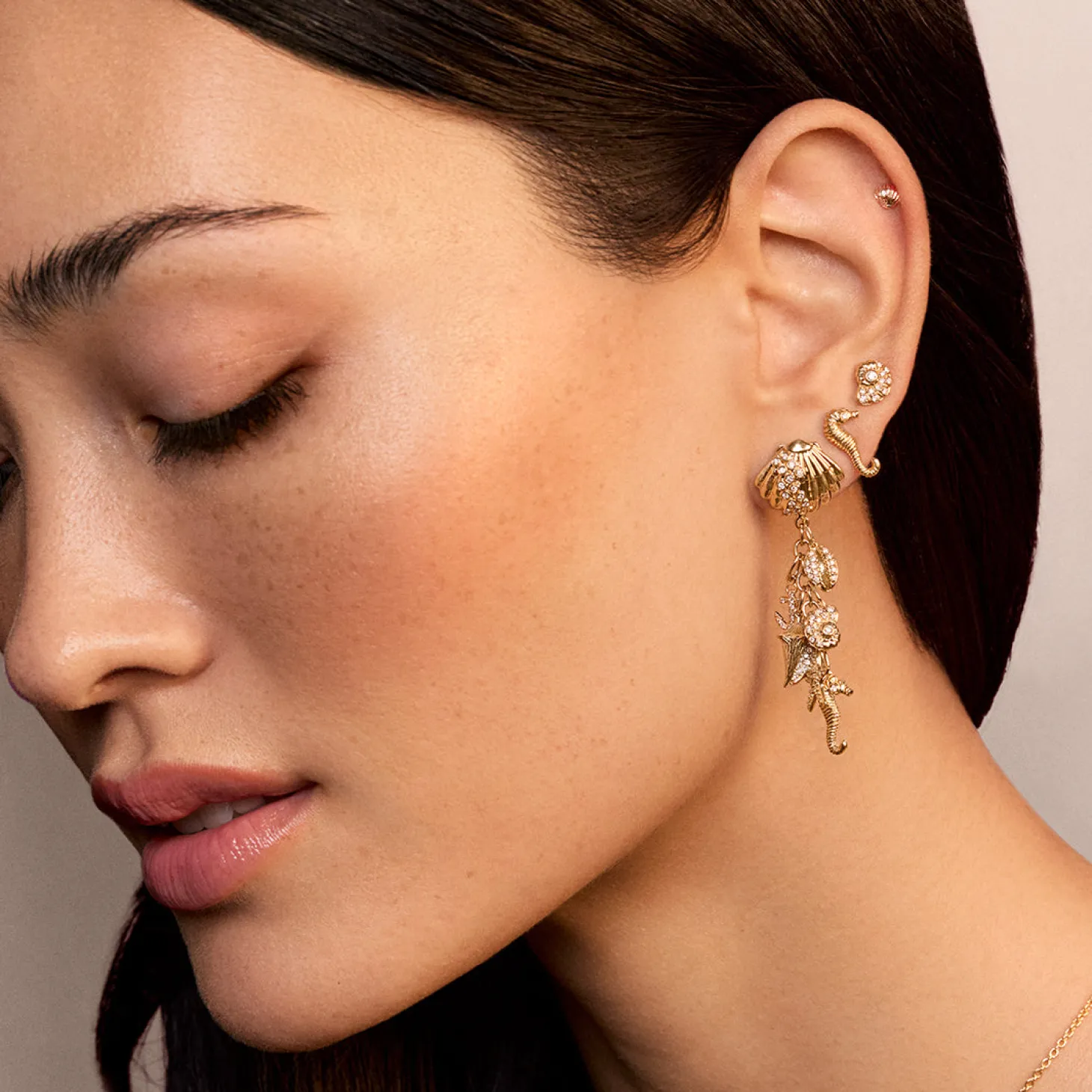 Gold & Diamond Seahorse Stud