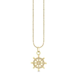 Gold & Diamond Ship's Wheel Charm
