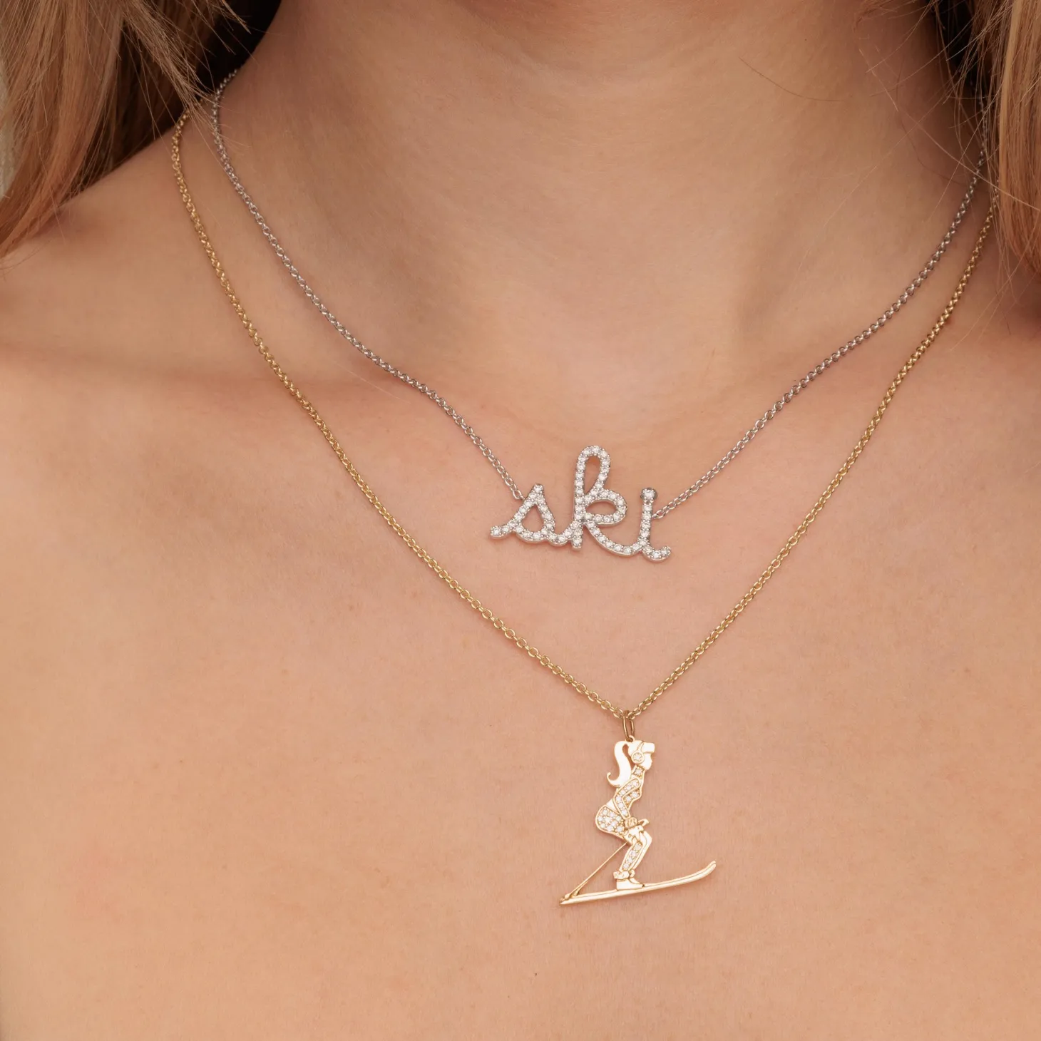 Gold & Diamond Skiing Girl Charm