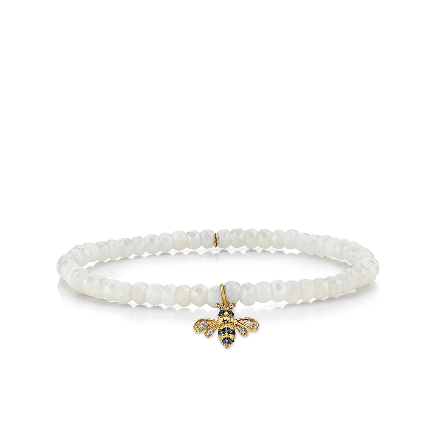 Gold & Diamond Small Bee on Rainbow Moonstone