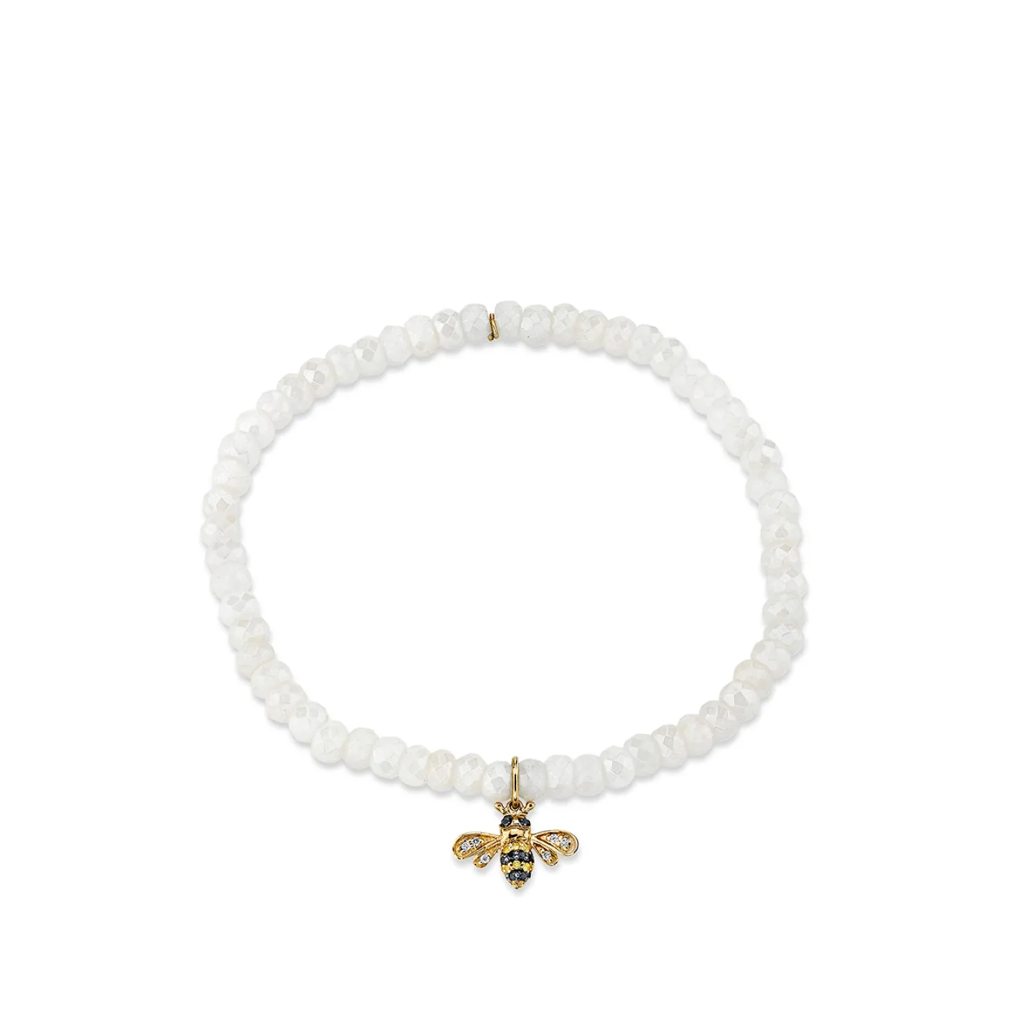 Gold & Diamond Small Bee on Rainbow Moonstone