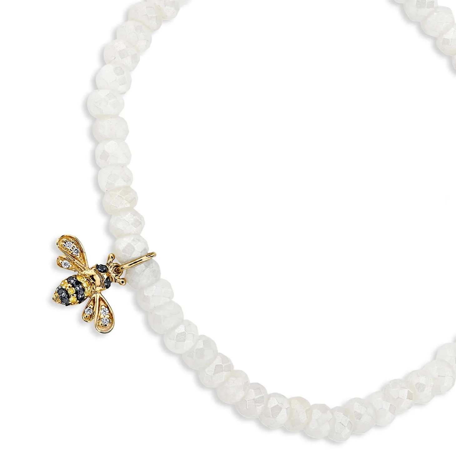 Gold & Diamond Small Bee on Rainbow Moonstone
