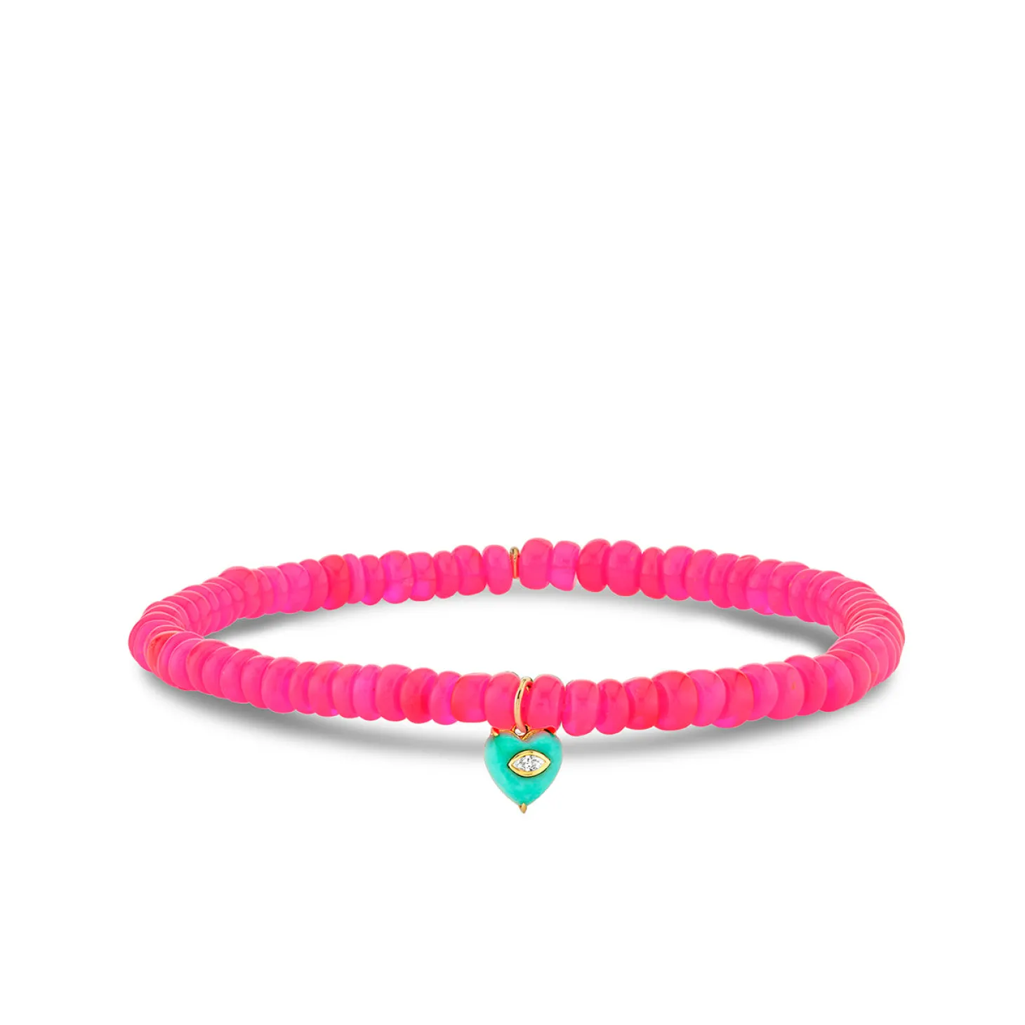 Gold & Diamond Small Carved Stone Heart on Hot Pink Ethiopian Opal