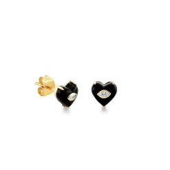 Gold & Diamond Small Carved Stone Heart Stud