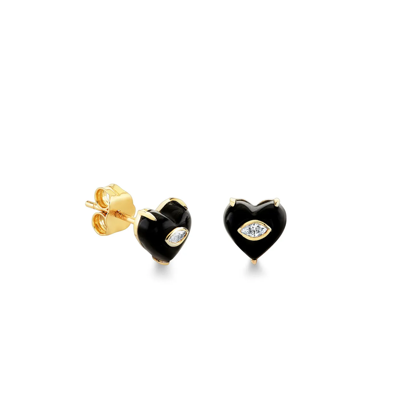 Gold & Diamond Small Carved Stone Heart Stud