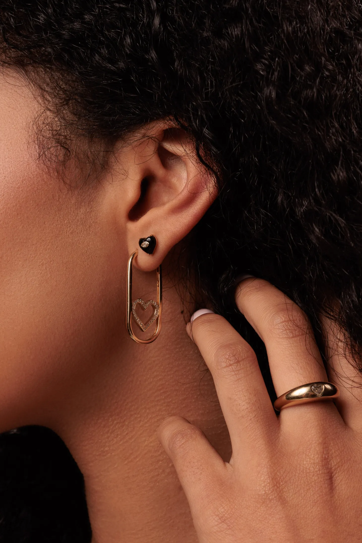 Gold & Diamond Small Carved Stone Heart Stud