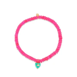 Gold & Diamond Small Carved Stone Heart on Hot Pink Ethiopian Opal